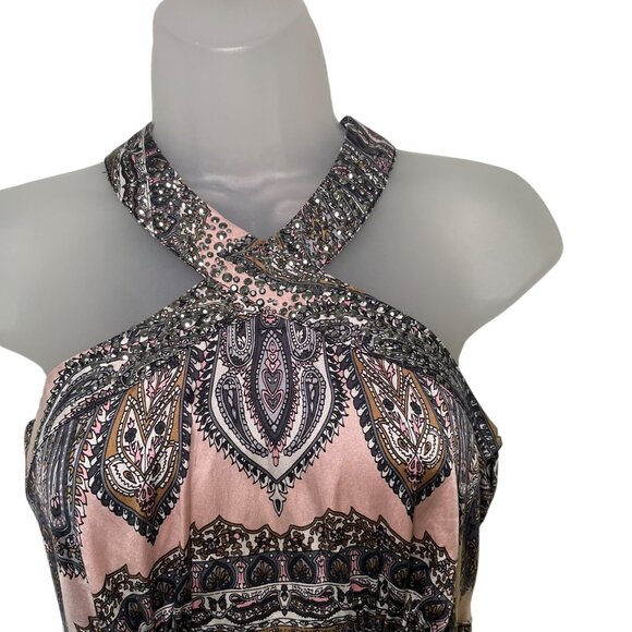 Cache Y2K Silk Handkerchief Halter Top Pink Paisley Rhinestone Embellished Small - Picture 5 of 6